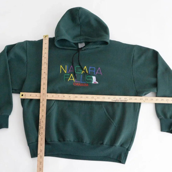 Vintage 90S Niagara Falls Canada Embroidered Green Boxy Fit Pullover Sweatshirt - Picture 2 of 9